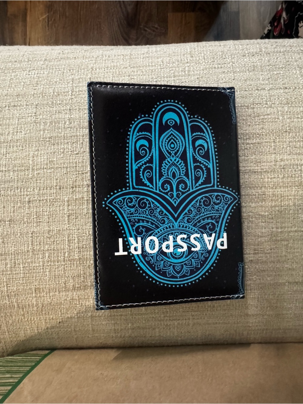 Blue Hamsa Passport Holder - "PASSPORT" Text